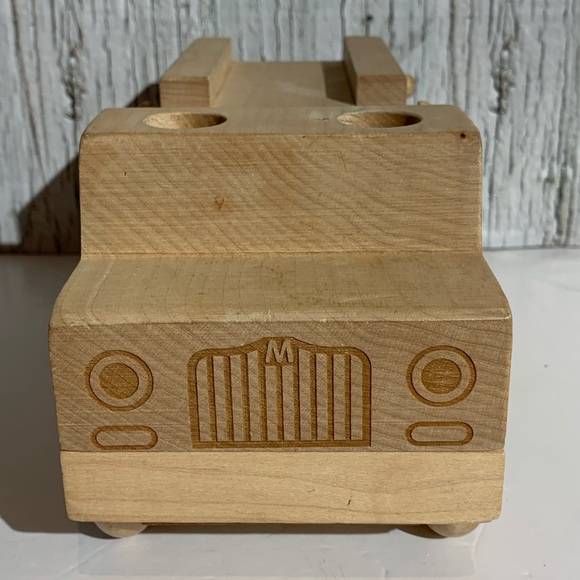 Solid Natural Wood Toy Fire Engine - Picture 3 of 8